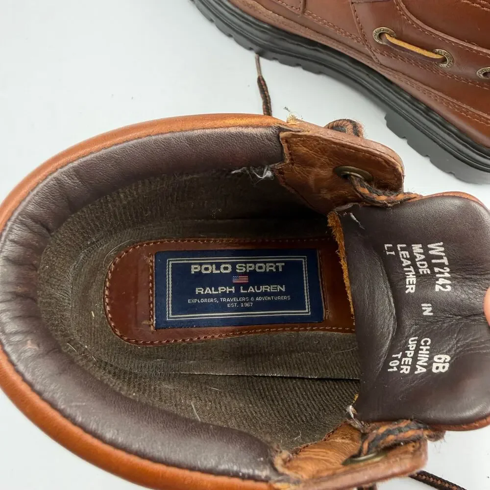 Polo Sport Ralph Lauren Boy's 6 Brown Leather Lace Up Buckle Strap Ankle Boots
